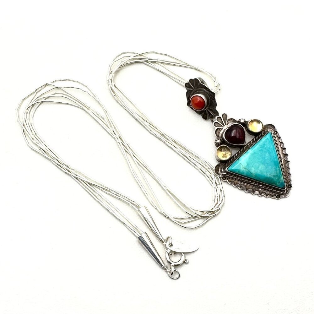 American Southwest Running B. Women's Necklace Liquid Sterling Silver Turquoise - Picture 3 of 4